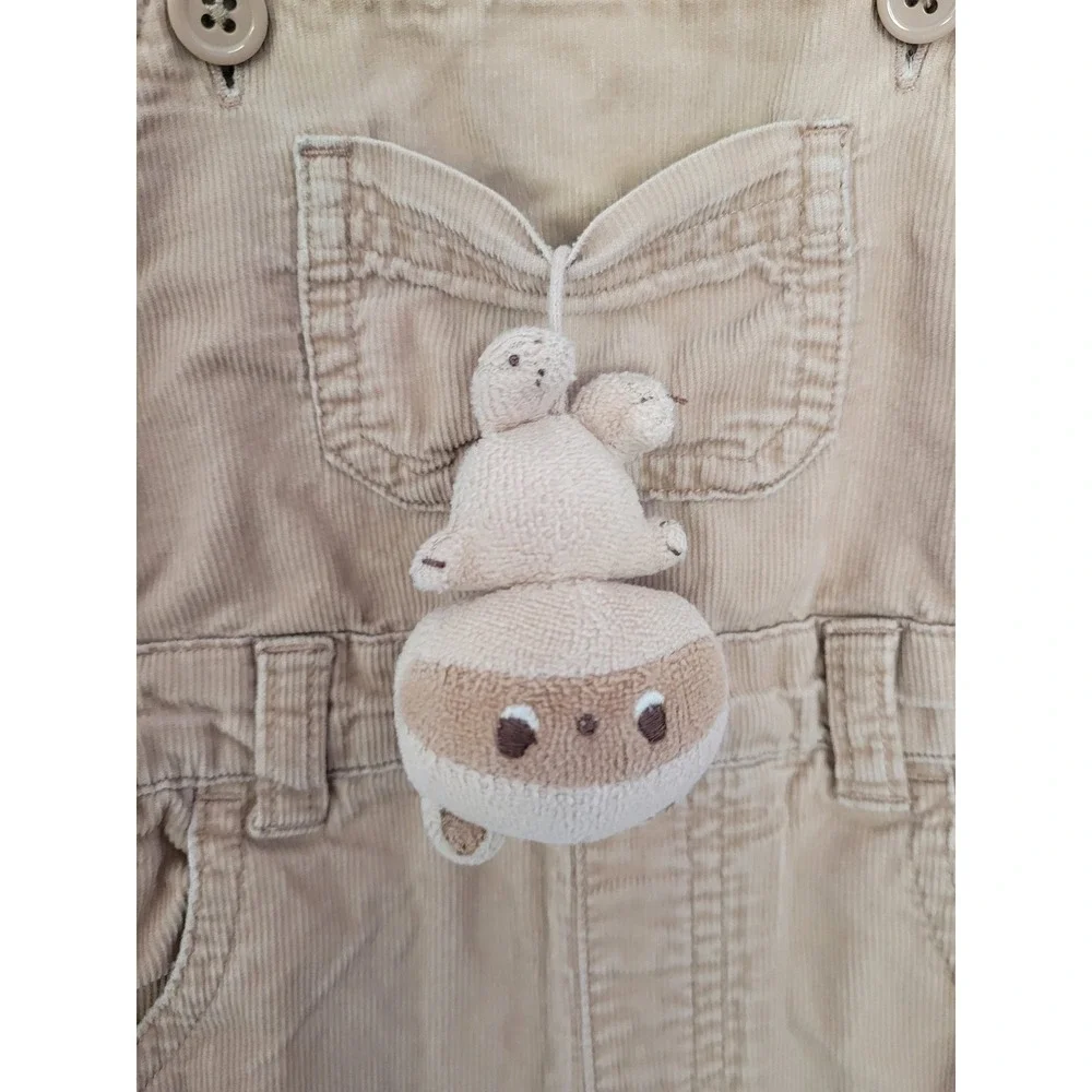Gymboree Vintage 2004 Tan Corduroy Raccoon Plush Overalls 6-12 M 100% Cotton #10